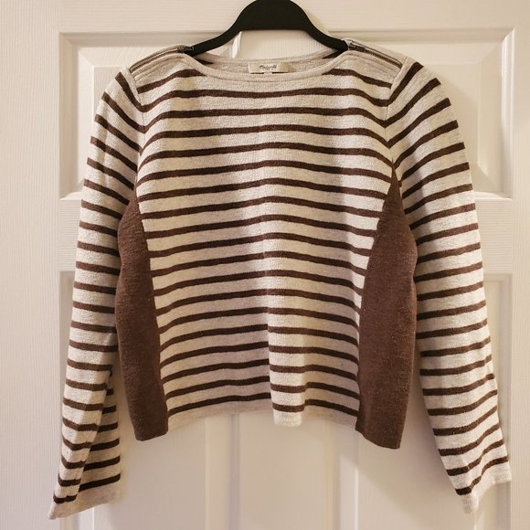 Madewell Sweaters - Madewell Brown and Cream striped Cropped Sweater Size M